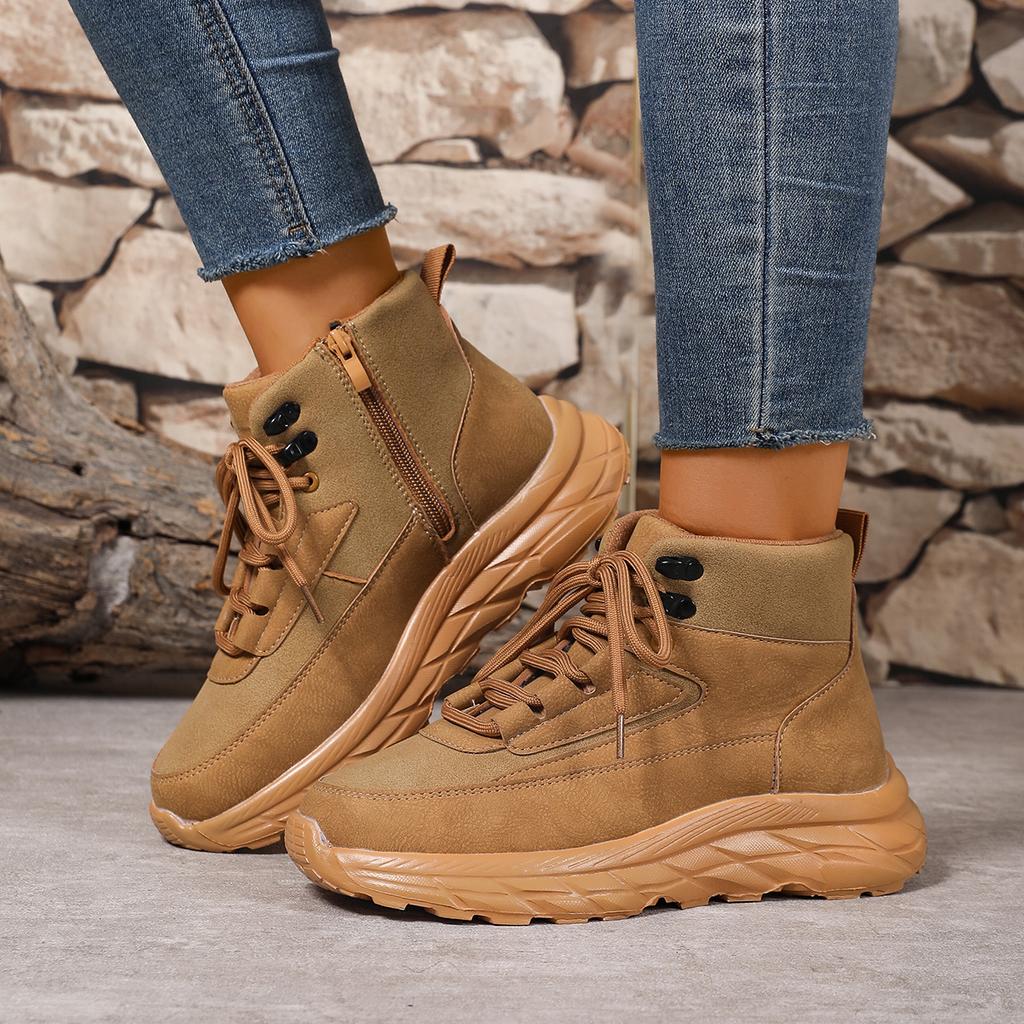 Casual Solid Lace Up Decoration Non Slip Hiking Shoes Women 2025 Autumn Round Toe Thick Bottom Sneakers Soft Sole Sports Shoes