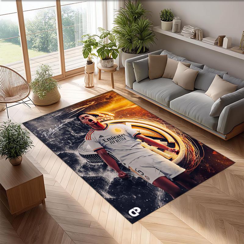 Jude Bellingham Printed Flannel Area Rug Non Slip Soft Polyester Floor Carpet Indoor Decor Mat for Bedroom Living Room Sofa