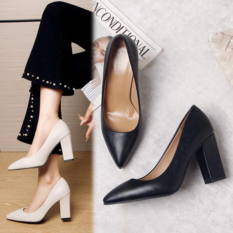 New High Heel Shoes Pointed Shallow Patent Leather High Heels Fashion Elegant Shoes Women Thin Heel Platform Work Shoes Pumps