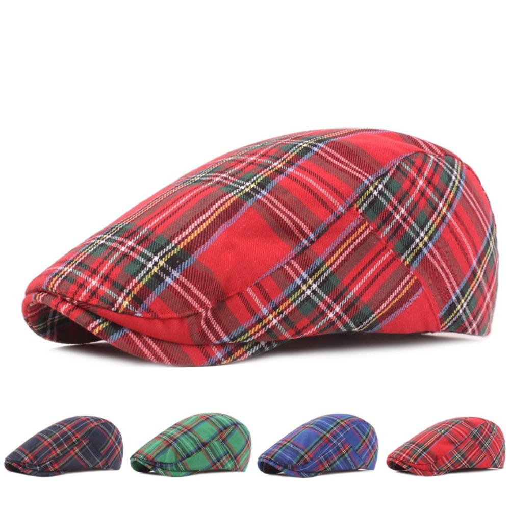 Short Brim Plaid Beret Cap Cotton Women Artist Hat Simple Cloth Painter Cap  Party