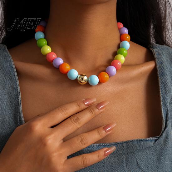 Female Bracelet Beaded Jewelry for Women, Acrylic Big Beads Choker Necklace, Round Stretch Bracelet, Summer Retro Accessory Necklace