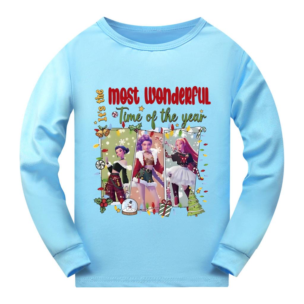 5096 Kids Girls Christmas New Year Rumi Zoey Mira Super Star Print Long Sleeves T-Shirt