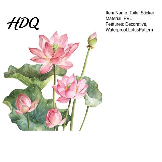 Lotus Leaf Decals Flower Toilet Sticker Peel and Stick Bathroom Decor Decal Removable Waterproof Lid Wall Sticker Water Resistant