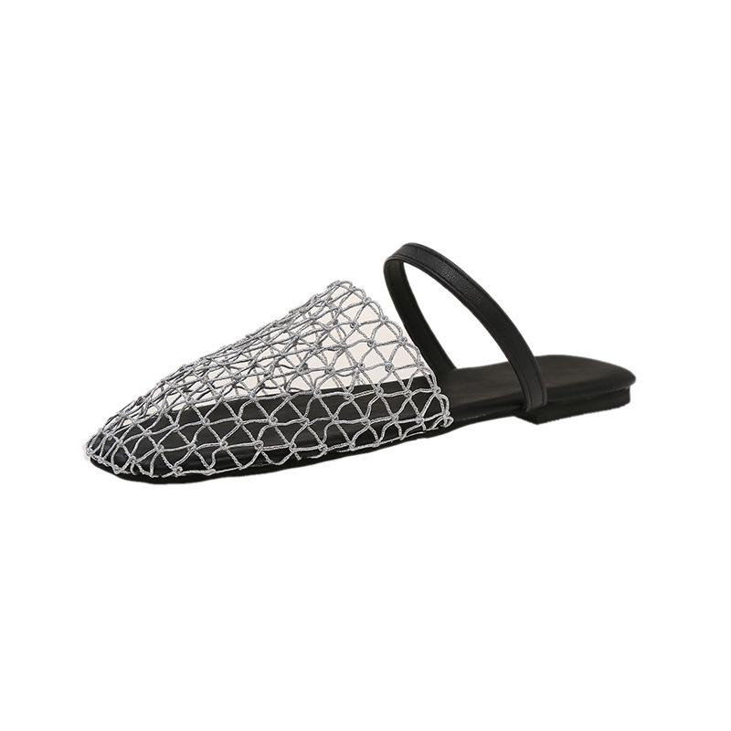 

Wear woven flat-bottomed fashion slippers for women 2025 summer Korean version of the new mesh bag head with cool slippers for women 40 срібний