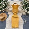 Summer Women Casual Sleeveless Polo Collar Knitted Sweater Mini Short Sheath Dresses