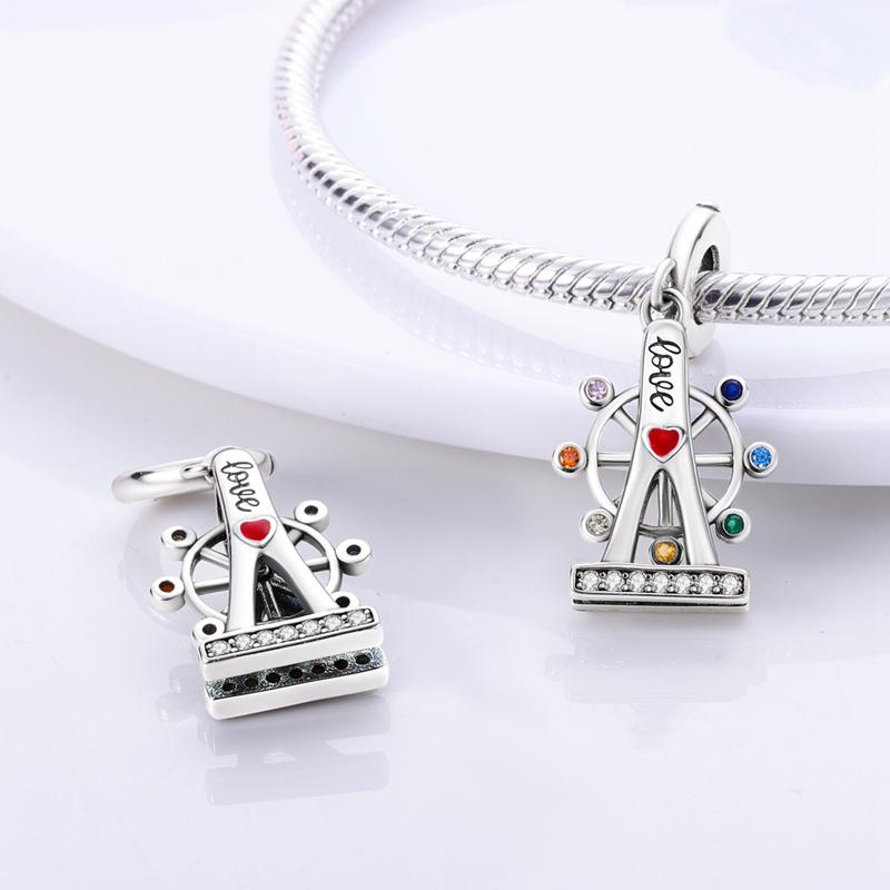 Charms Plata Colorful Zircon Love Ferris Wheel Pendants Fit Original Bracelets Charms For Women Jewelry Diy Making Gifts