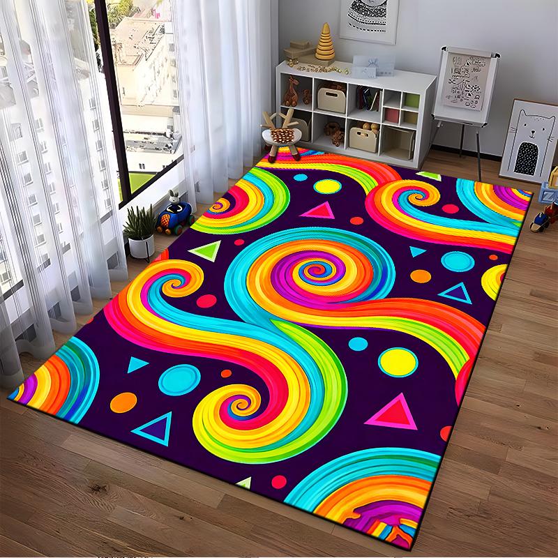 Colorful Abstract Swirl Pattern Carpet with Geometric Shapes Design Suitable for Use As an Anti-slip for Living Room Bedroom Sofas