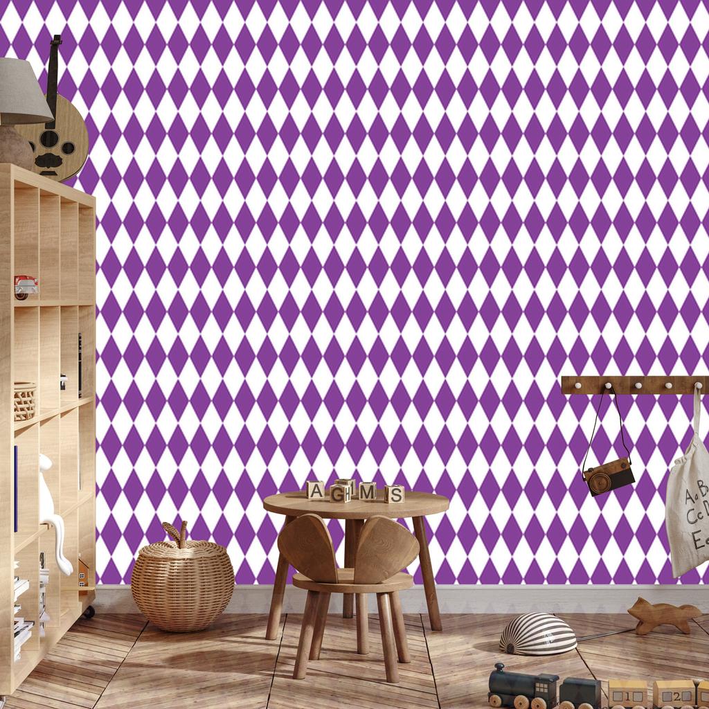 Harlequin Diamonds Wallpaper Purple and Light Gray 50x1000