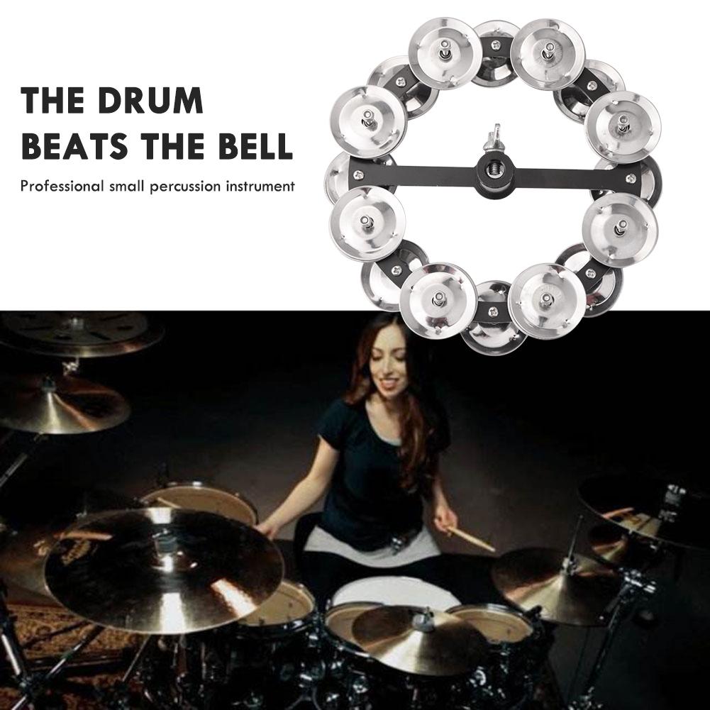 Drum Cymbals Hi Hat Tambourine Steel Bells with Row Jingles Portable Percussion Instrument Bright Sound Instrument