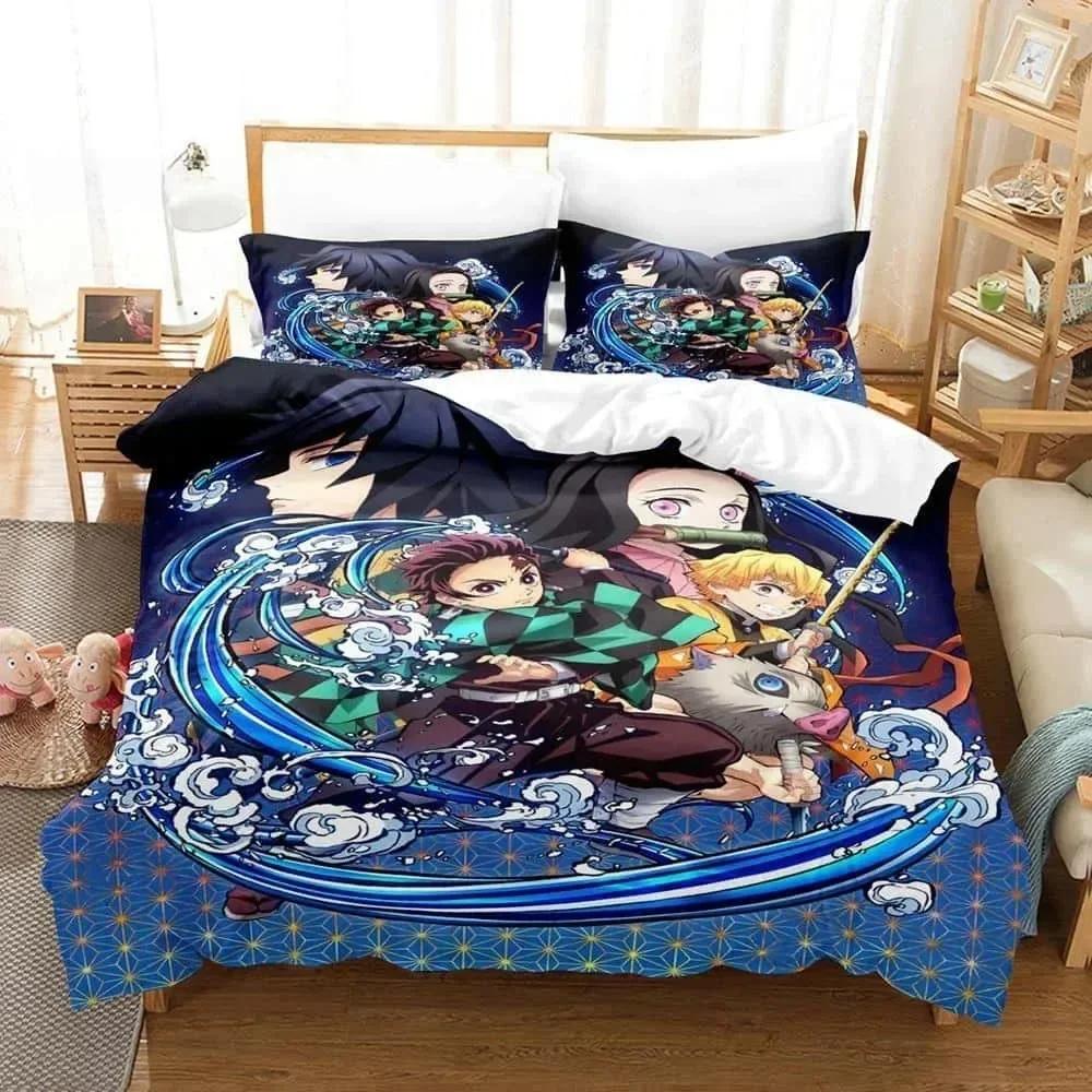 Comforter 3D Printed Anime Bed Sheet Demon Slayer Bedding Set Single Twin Full Queen King Size Bed Set Adult Kid Bedroom S
