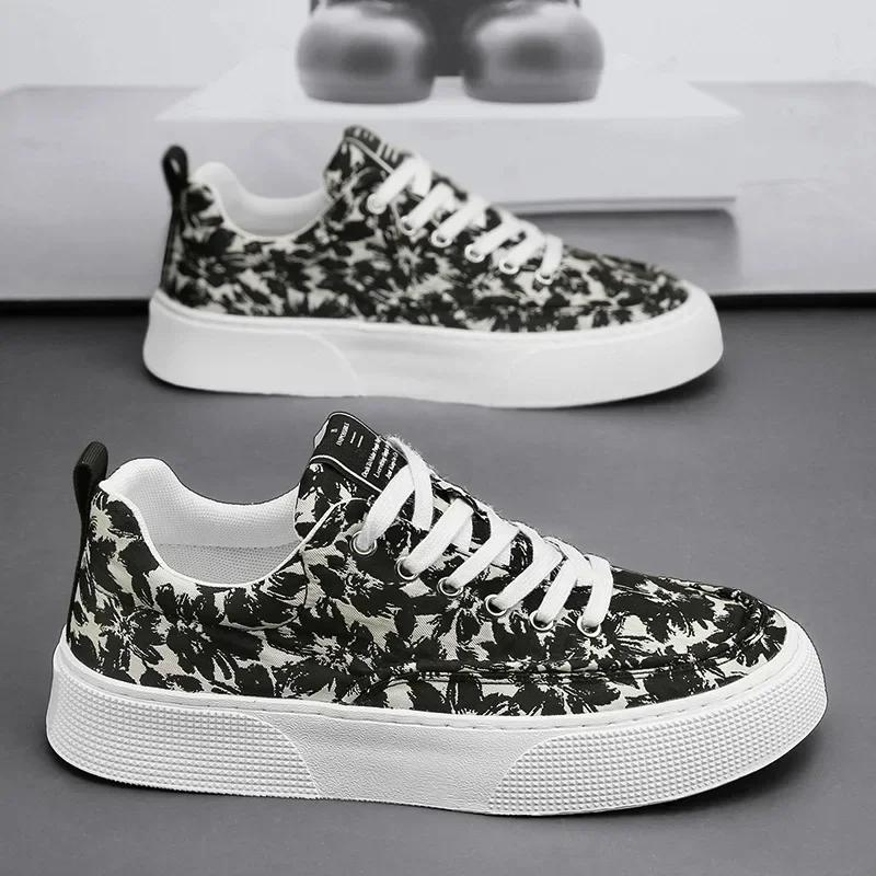 Pánské volnočasové boty Módní plátěné boty s potiskem pro muže Prodyšné všestranné vycházkové boty Luxusní pohodlné společenské baleríny 2024