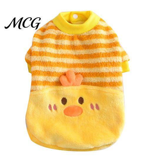 Cozy Dog Shirt Cute Duck Shirt, Striped Plush Pet Clothes, Snap Button Coat Closure, Warm Autumn Winter Outfit for Small Medium Dogs Skin-friendly