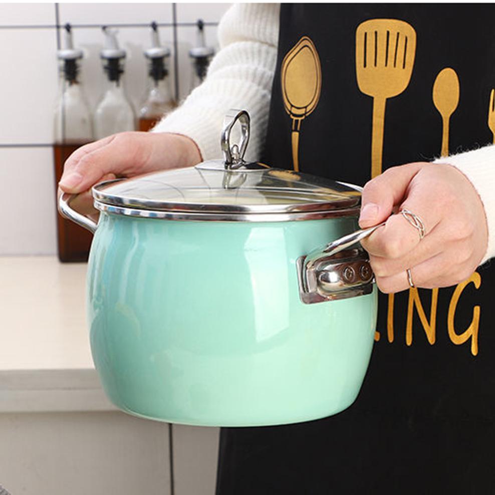 Porcelain Enameled Deep Soup Pot, High Style Saucepan for Induction Cooker Stewpan, Multifunction Cooking Pot for Kitchen, 3.2L