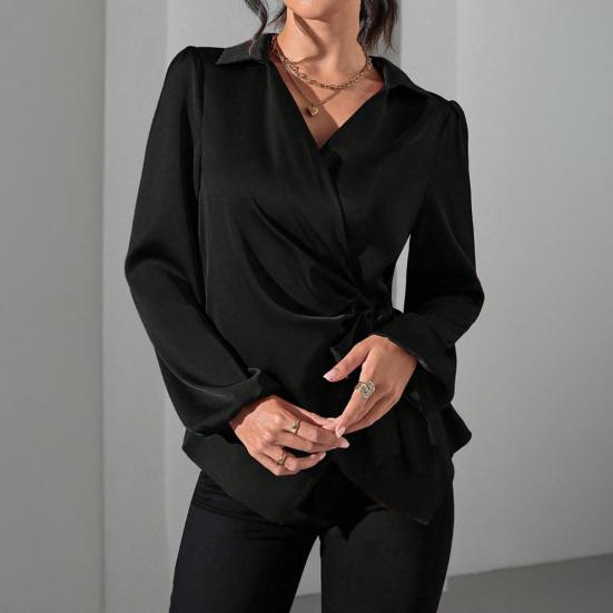 Damesblouse Kraag Lange Mouw Zijdelings Vetersluiting Taille Ontwerp Blouse Tops Slim Fit Effen Kleur Kantoor Damesblouse Feest Vakantie Kleding