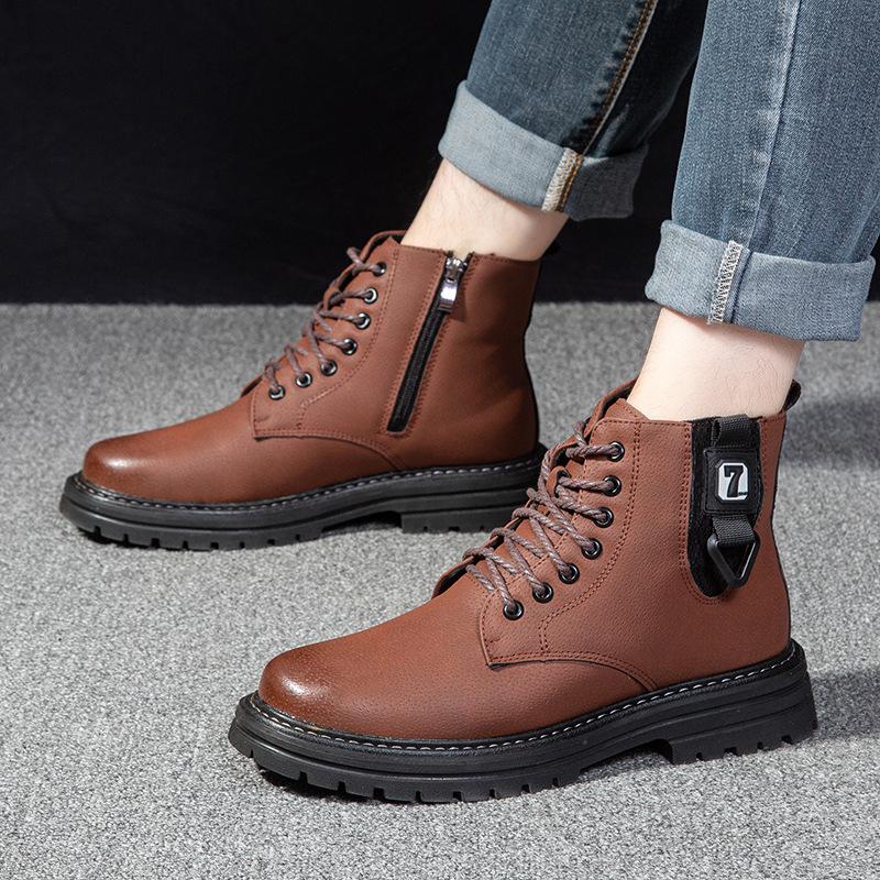 

Ботинки мартинсы мужские 2025 осень и зима новые на толстой подошве универсальные с круглым носком высокие тренд, ботинки в британском стиле мужские 44