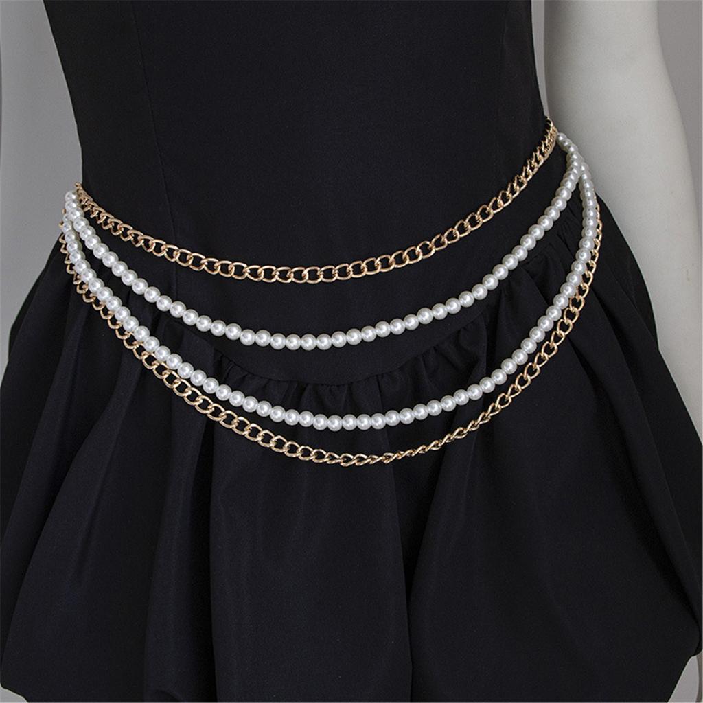 Shimmering Waist Chain for Female Fashion Pearl Wedding Chain Decorative Chain Belt Party Waistband Waist Accessories
