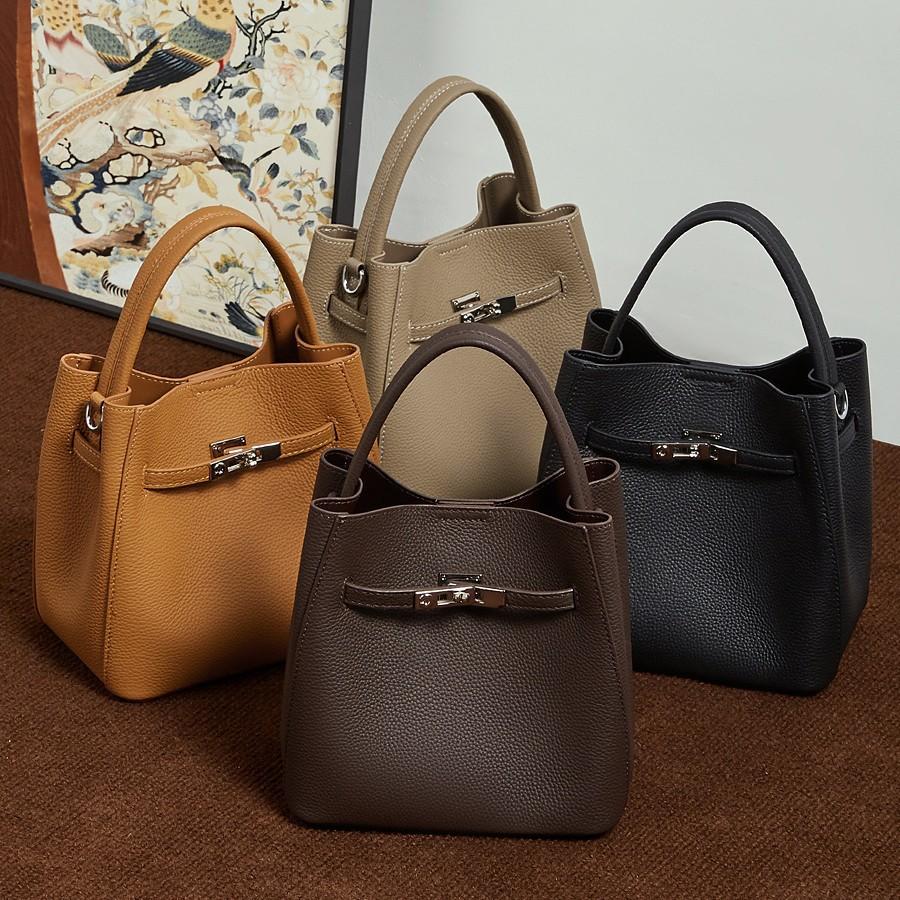 First Layer Cowhide Vegetable Basket Bucket Bag Women'S Leather Versatile Premium Shoulder Bag Portable Oblique Span Women'S Bag