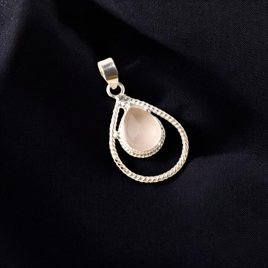 Natural Rose Quart Gemstone 925 Sterling Silver Jewelry Handmade Women Pendant PP-49-24