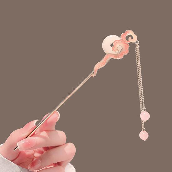 Hanfu Hair Stick Chinese Style Floral Women Hairpins Beads Tassel Decor Hair Fork Medium To Thick Hair Bun Accessories