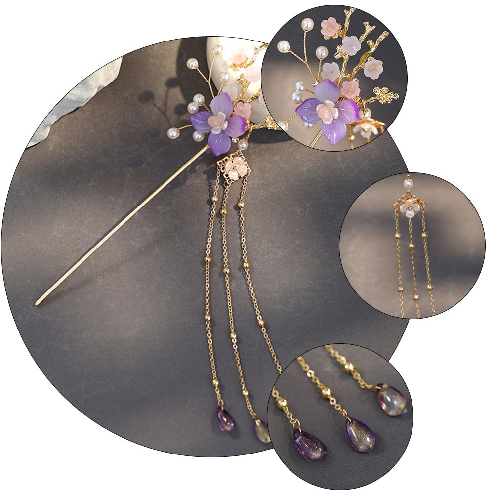 Alloy Tassel Hairpin with Jade Flower and Pearl Perfect for Kimono and Tomesode Hair Accessory Hairpin, Kanzashi, Design, (Furisode) (Tomesode),