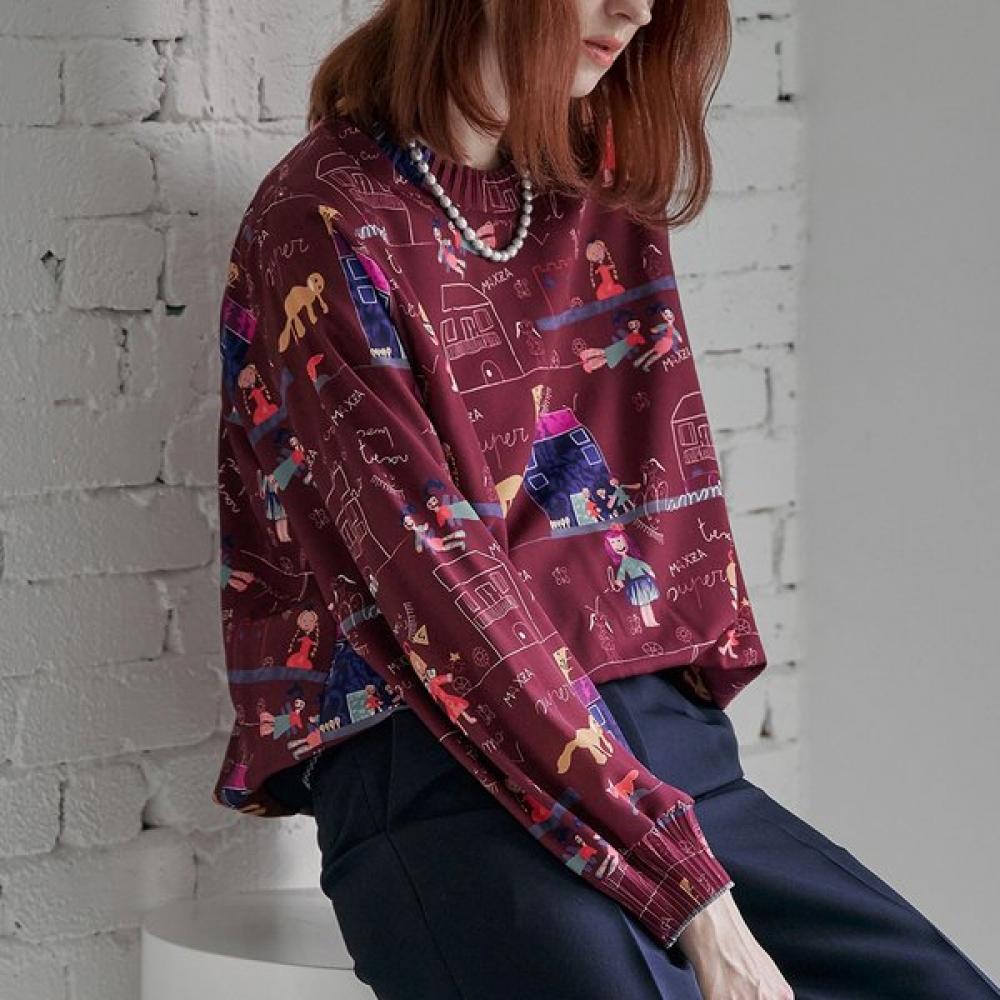 

Maxza Art Drawing Print Pleats Blouse Zd10qb604nh blacks/FREE