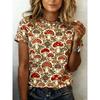Modny Vintage Wzorzyste Grzyby Nadrukowany 3D Nadrukowany Okrągły Dekolt Krótki Rękaw Top Miękki Wygodny Luźny Oddychający Plus Size Damski T-shirt