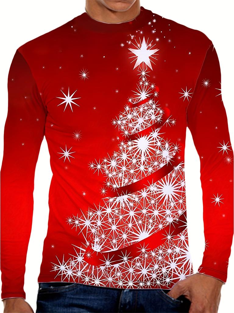 Men Christmas Tree Long Sleeve Pajamas Warm Mesh Autumn Winter Base Top