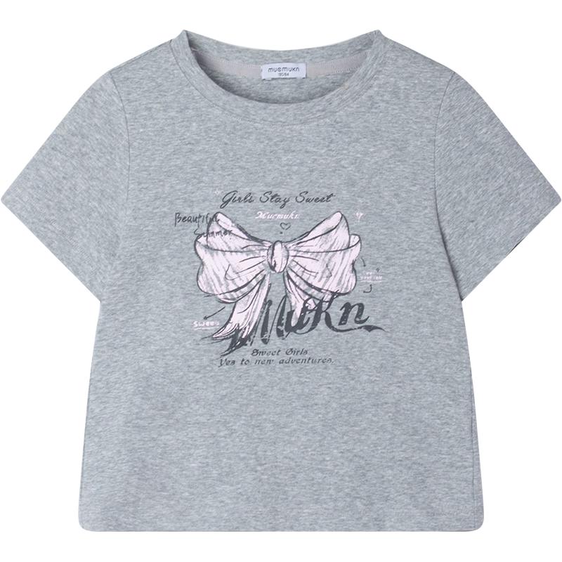 Mucmukn Neon Sweetheart Girls  Hand-Painted Bow Print T-Shirt 160CM