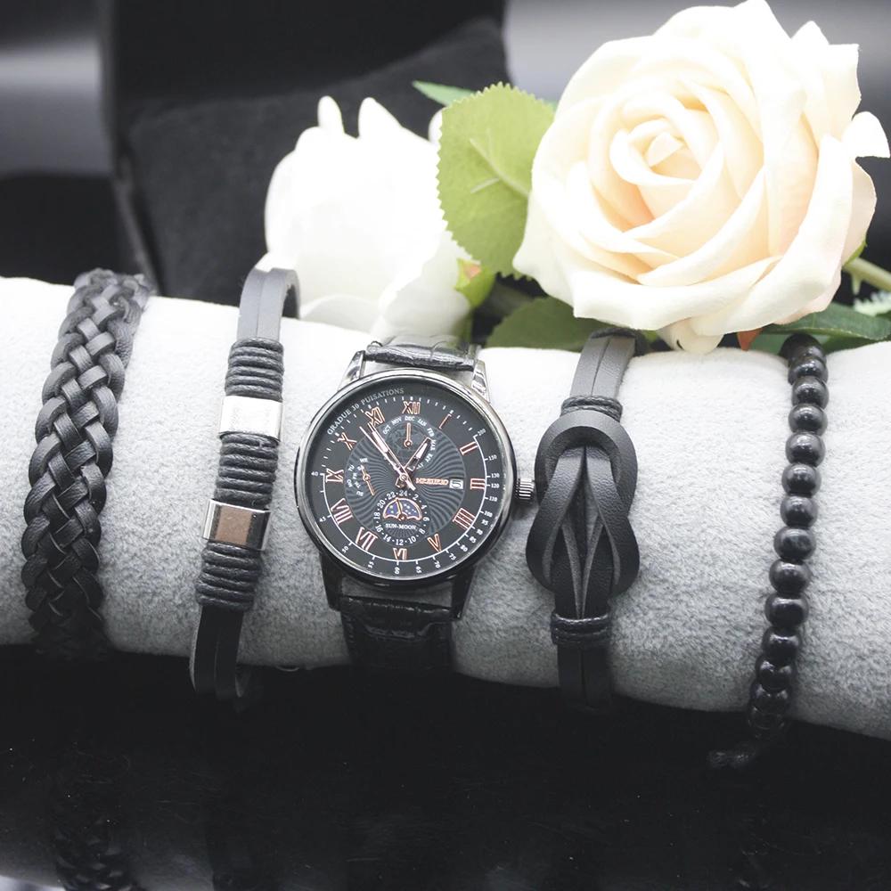 5pcs Set New In Bracelets Simple Light Luxury Quartz Watch Fashion Casual Bead Bracelet for Office Worker Hand Decoration