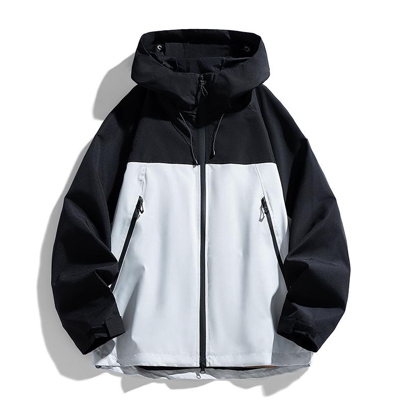 Unisex Winddichte Wasserdichte Outdoor Wanderjacke Frühling Herbst Freizeitmantel XL schwarz/graue