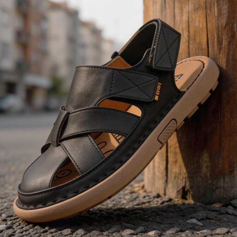 Sandales pour Hommes Respirantes Cuir Creux Bout Fermé Anti-Odeur Nouvelles Semelles Souples Antidérapantes Résistantes à l'Usure Chaussures d'Extérieur pour Plage pour Adolescent