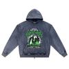 DTG Print Knitted Denim Zip-Up Hoodie Assault On the City Brother Print Zipper Hoodies  
