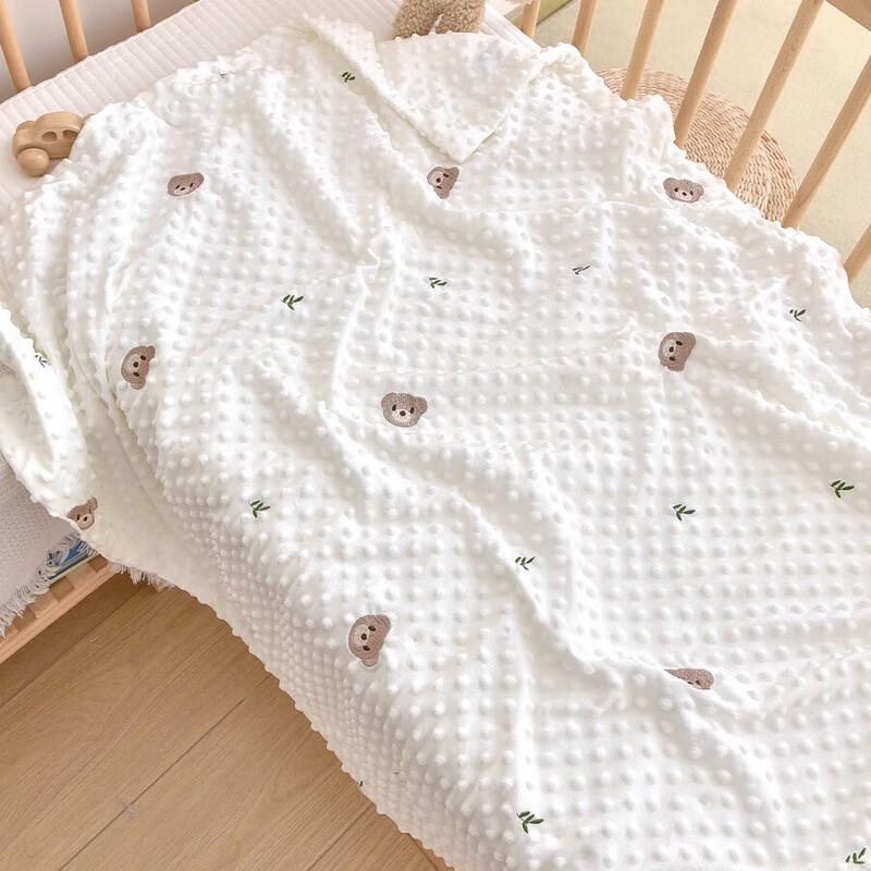 GPPNKC Cartoon Embroidered Minky Dot Fleece Baby Blanket