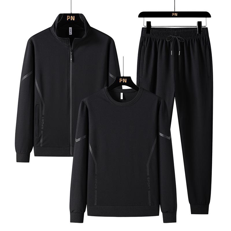 Men's Plus Size Cotton Sportswear Set: Stand Collar Jacket & Crew Neck Sweatshirt, Two or Three Piece Casual Set