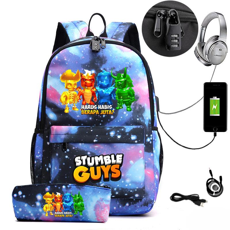 Collision Party Printed Student Bag Set Locked Backpack