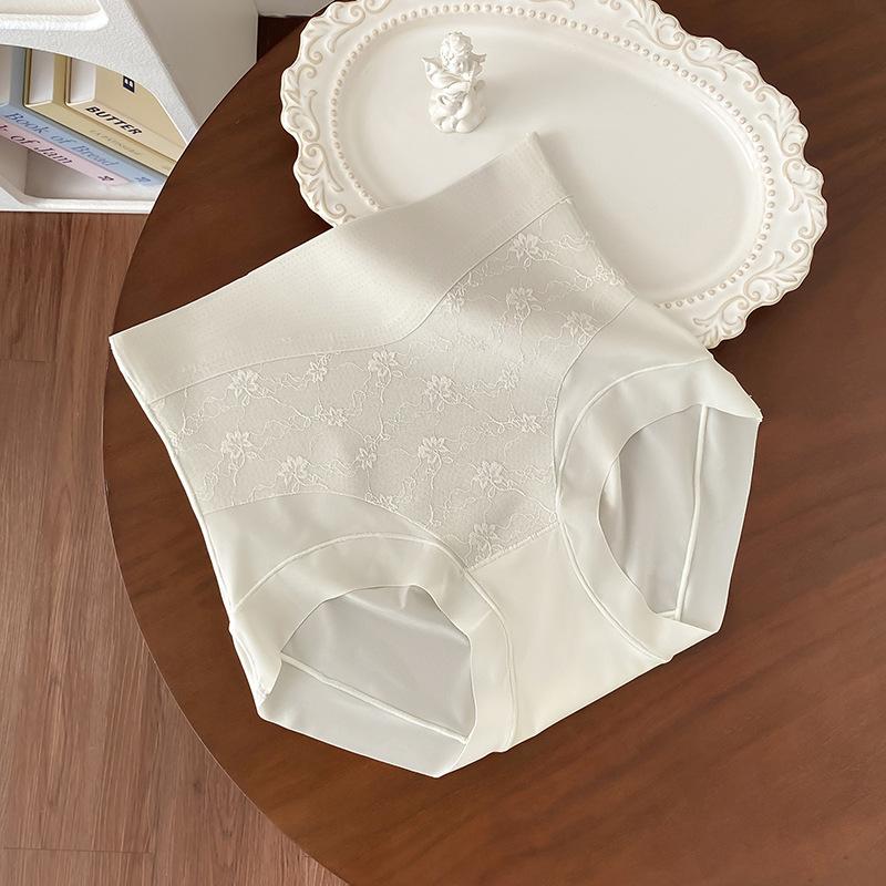 Women's Summer Lace Jacquard Non Trace Light Belly Close Skin 10A Antibacterial Crotch High Waist Hip Briefs