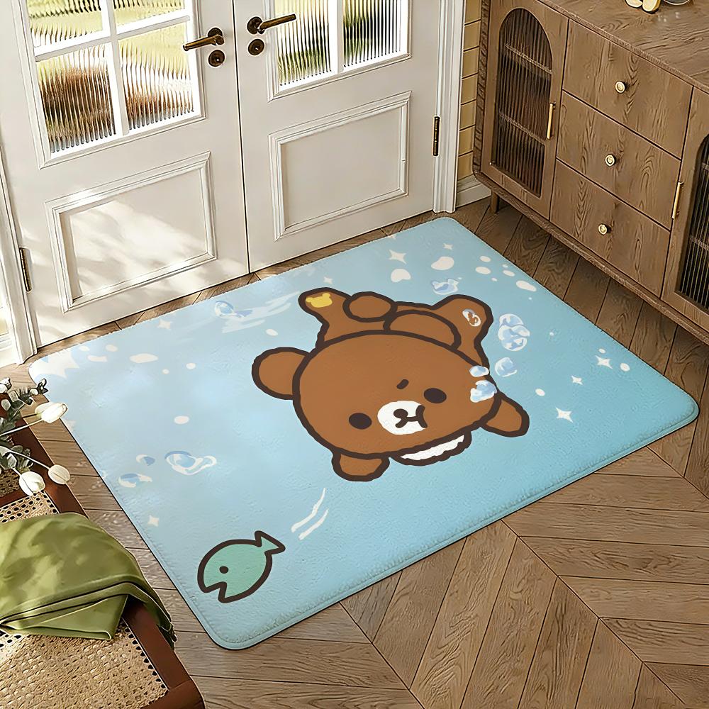Cute Cartoon R-Rilakkuma Classic Floor Mat Soft Thickened Non-Slip Bedroom Living Room Door Mat Home Decor Flannel Rugs
