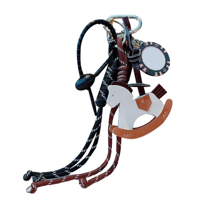 

Braided Rope Keychain Pendant Leather Horse Designs Bag Charm Handbag Decors For Phone And Bags Accessories чёрный