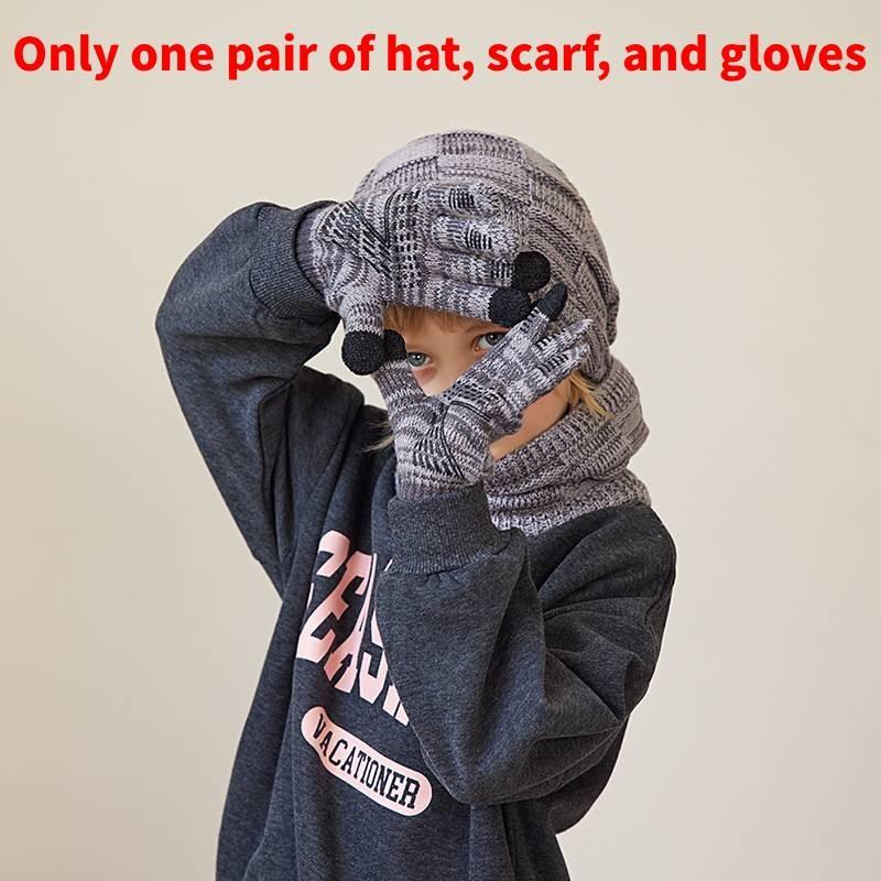 Kids Knitted Hat And Gloves Set For Winter Warmth With Neck Protector For Children