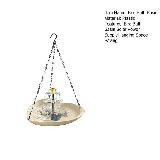 Solar Hanging Bird Bath Basin with Dual Water Flow Solar Fountain Space-Saving Outdoor Hanging Bird Waterer for Gardens Weather-Resistant Bird Bath
