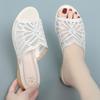 5cm Big Size 35-43 Comfortable Mesh Rhinestone Platform Wedges Slippers Leather Shoes 2025 Med Heels Slides for Office Mom Party
