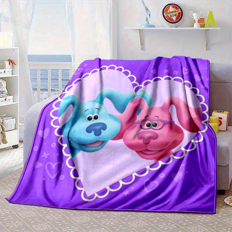 Cartoon Blue dog Blanket Flannel Blanket for bed, sofa, Camping, Hiking, Picnic Essentials, gift for family Fan gifts