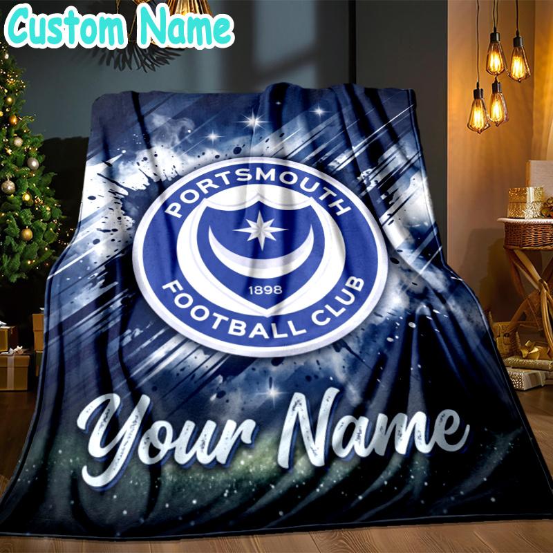 Custom Name Portsmouth Football Club Throw Blanket - Perfect for Couch, Bed, Office, and outdoor Travel - Ideal Gift for Christmas & Holidays