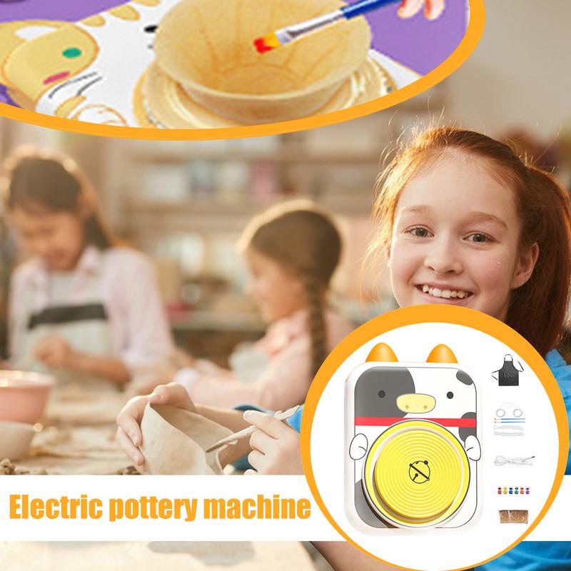 Kids Pottery Wheel Kit USB Ceramic Wheel Pottery Wheel Kit With Cow Design Electric Potters Clay Wheel For Kids Family Friends CN
