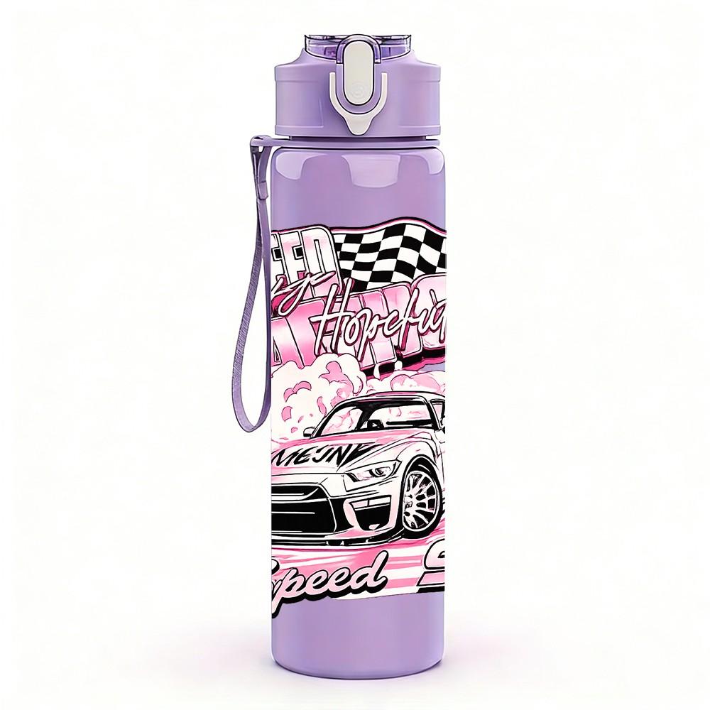 1PC Retro Lowrider Classic Car Print 750ml Color Plastic Sports Water Bottle Leakproof Flip Straw Lid Suitable for Sports Office Home Use