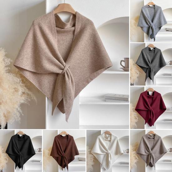 Women Knitted Shawl Wrap Scarf Solid Color Comfortable Cardigan Cape Imitation Cashmere Shoulder Tops Sweater