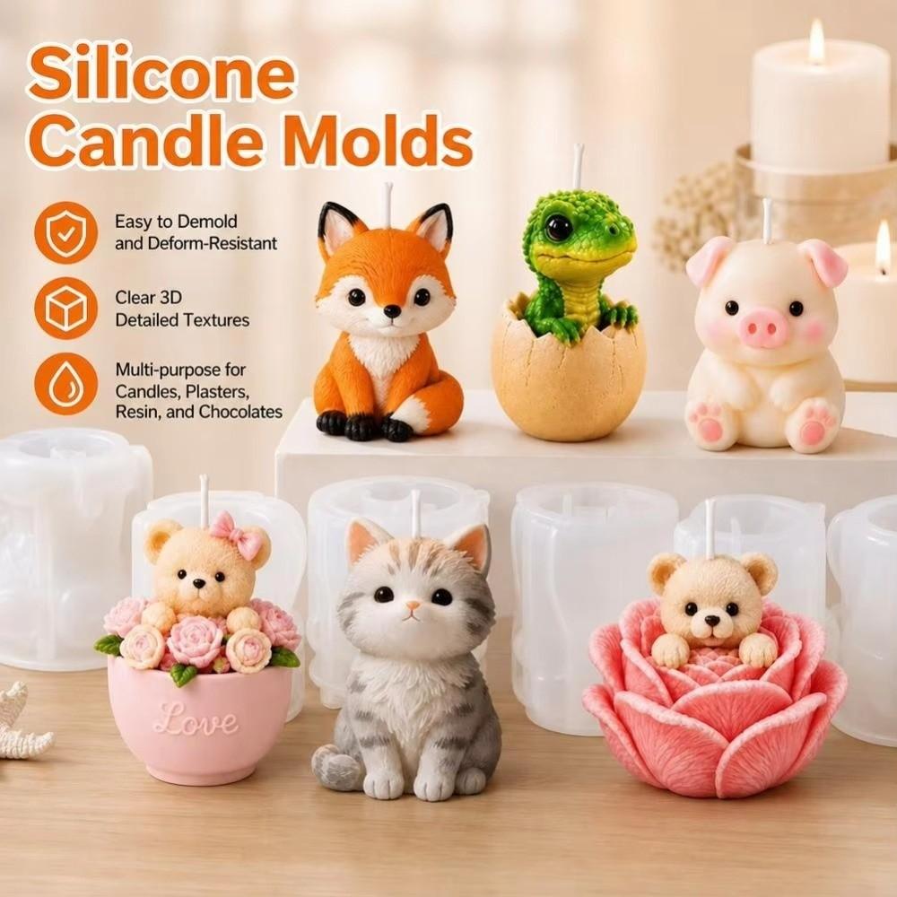 Cute Animal Silicone Candle Molds Fox Cat Bear Pig Dinosaur DIY Candle Molds  Handmade