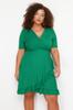 Women's Fashion New Plus Big Size Dress Green Double Breasted Flounce Knitted Dress Double Breasted Flounced Mini Knitted Dress
