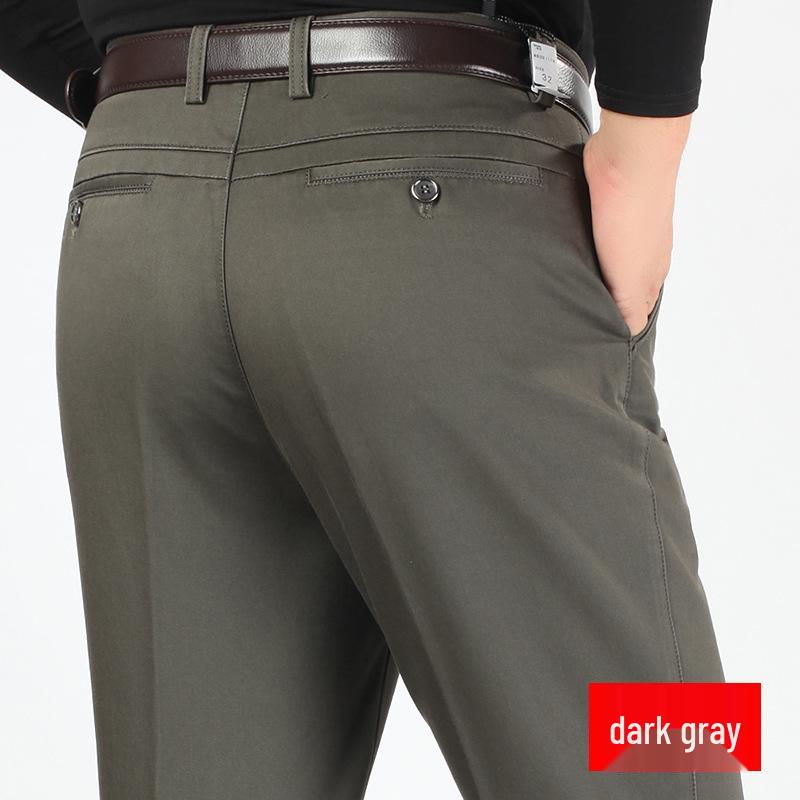 Men's High Waist Elastic Cotton Casual Pants - Thick, Loose, Straight Leg