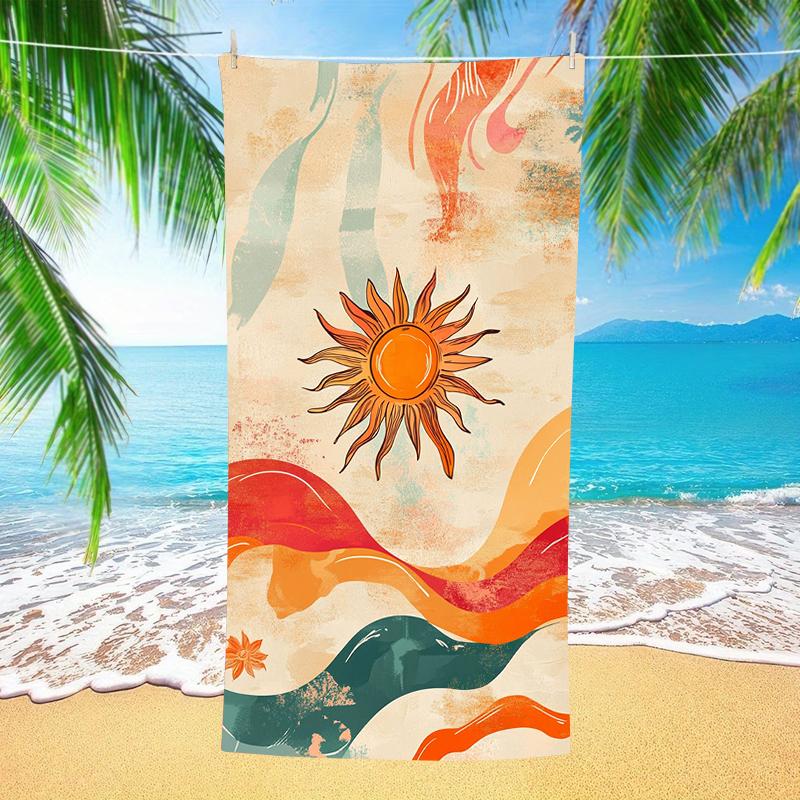 Boho Retro Sunset Palm Leaf Beach Towel Sunrise Tropical Print Quick Dry Towel Absorbent Towel for Beach Pool Summer Holiday